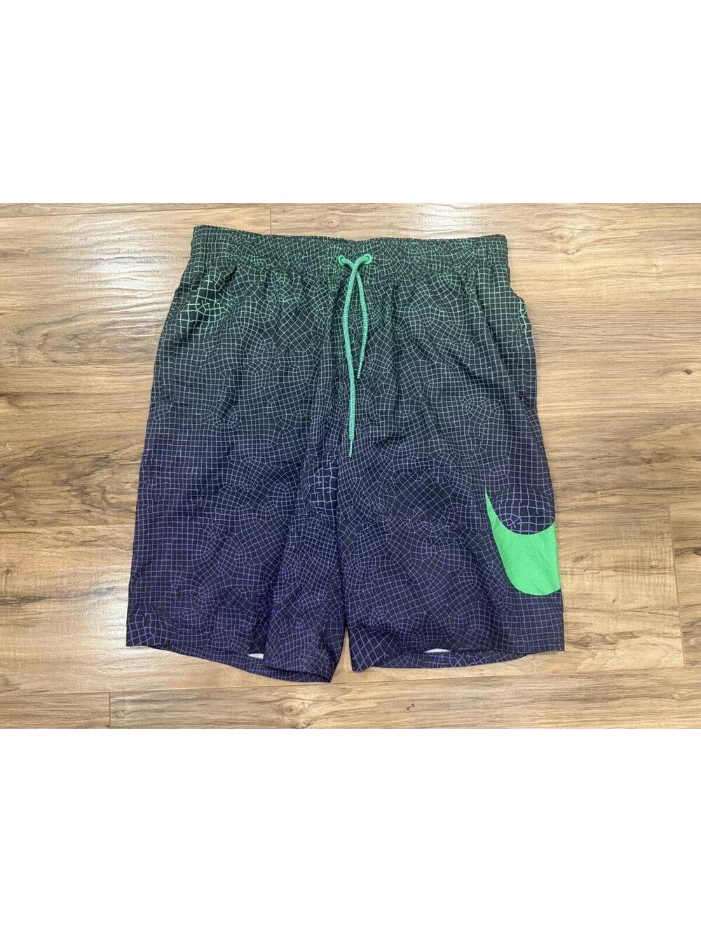 Nike Volley Swim Trunks Men's Medium Green Purple Grid Swoosh Shorts